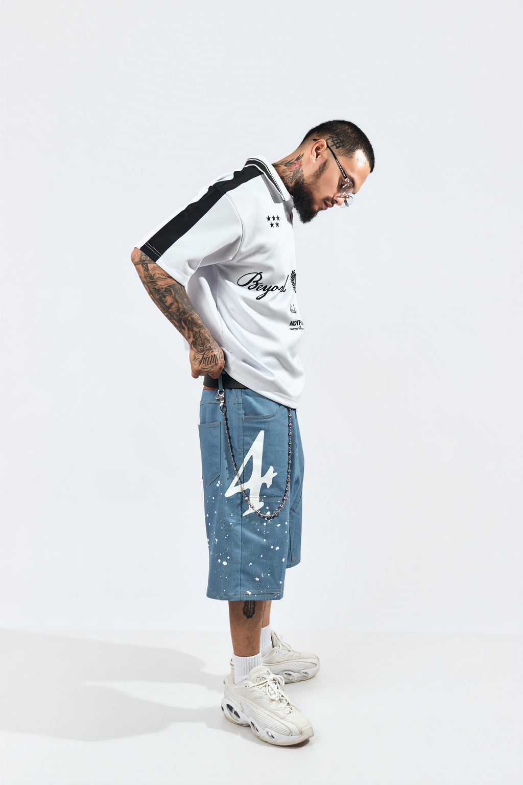 DENIM JORTS IN WASHED BLUE