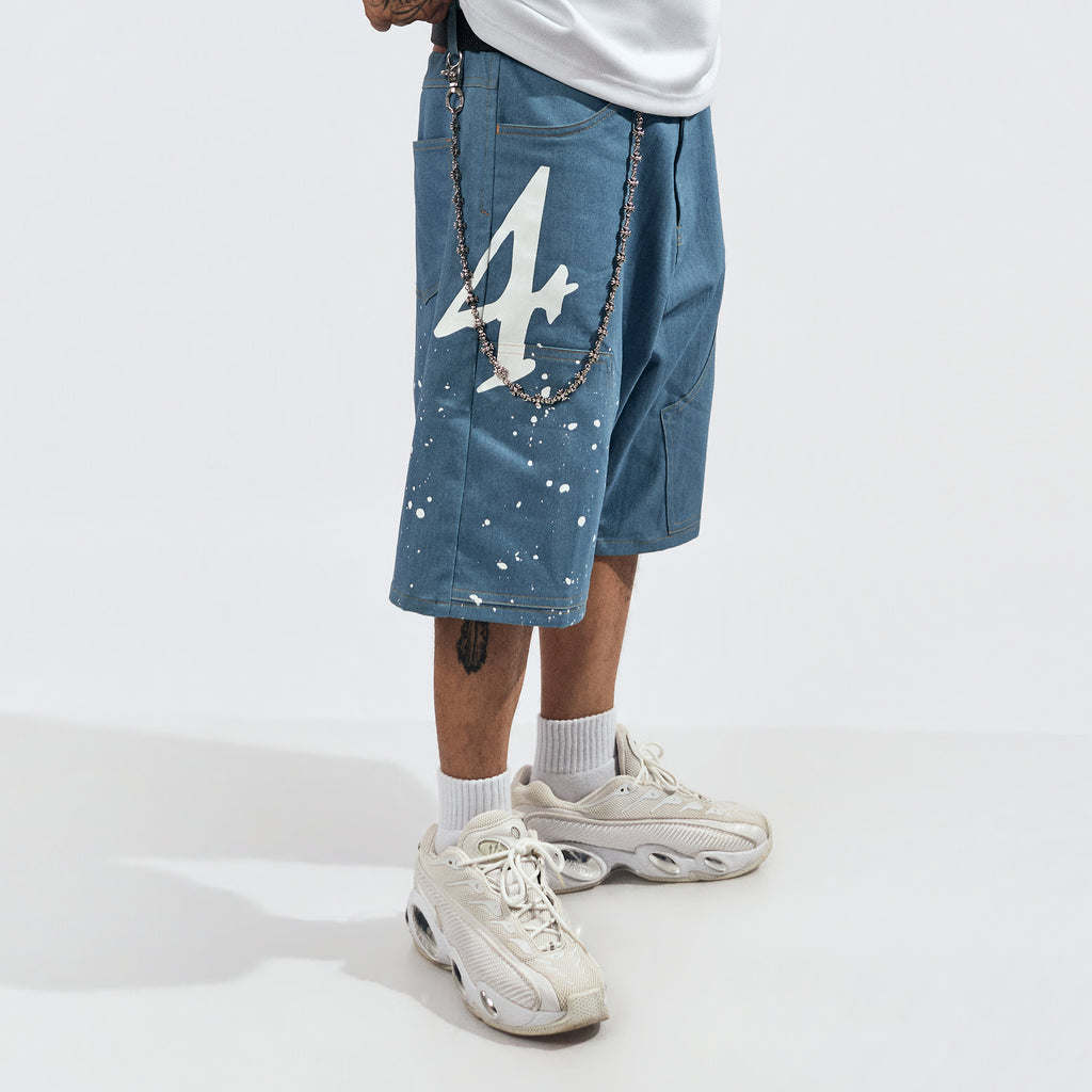 DENIM JORTS IN WASHED BLUE